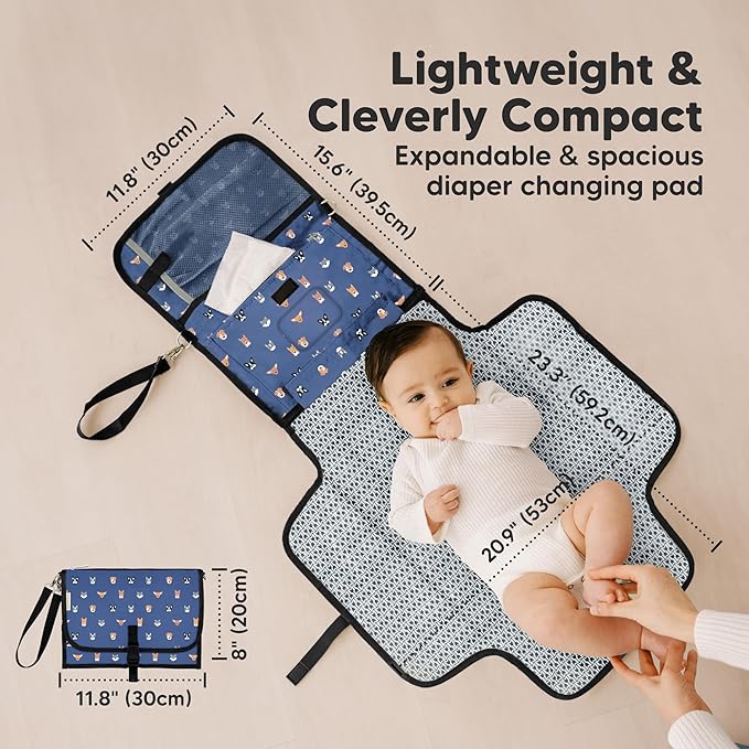 KeaBabies Portable Diaper Changing Pad, Travel, Car - Large Waterproof Baby Changing Mat, Wipeable, Padded, On The Go Travel Diaper Clutch Bag, Easy to Use Pockets for Newborn Essentials (Pets & Paws)