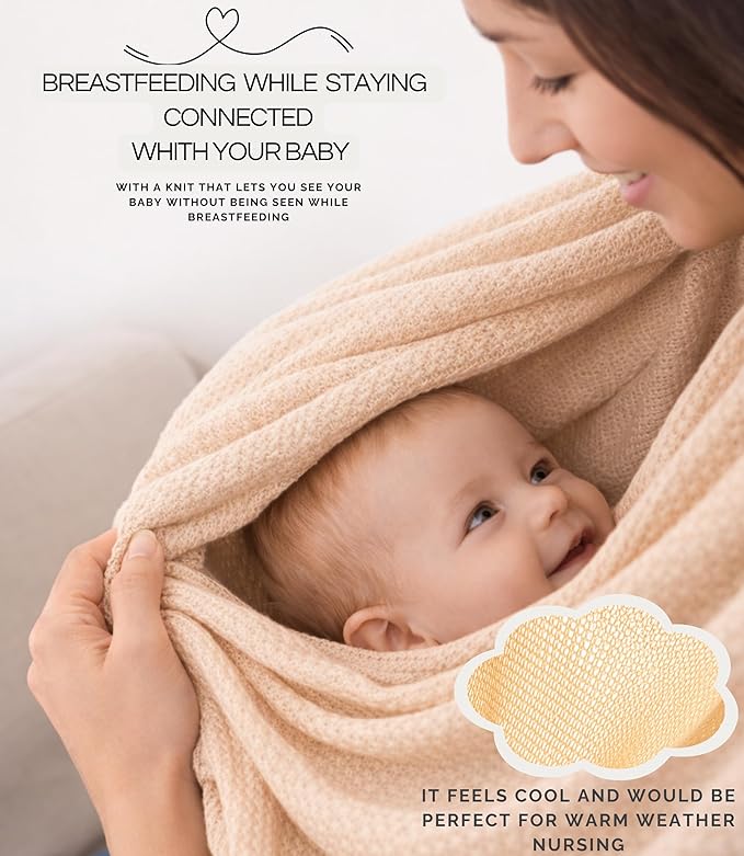 Set Premium Breast Feeding Covers for Women of All Body Types: Ultra Soft Stylish and Breathable Nursing Cover up for Breastfeeding + 4 Reusable Breast Pads for Nursing Comfort (Sand Dune)