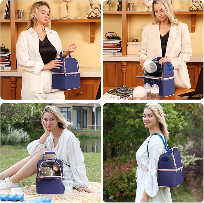 NCVI Breastmilk Cooler Bag with 2 Ice Pack, Breast Pump Bag with Cooler Fits 6 Bottles, Double Layer Breast Milk Baby Bottle Cooler Bag, for Travel, Nursing Mom Daycare, Work, Picnic (Purple)