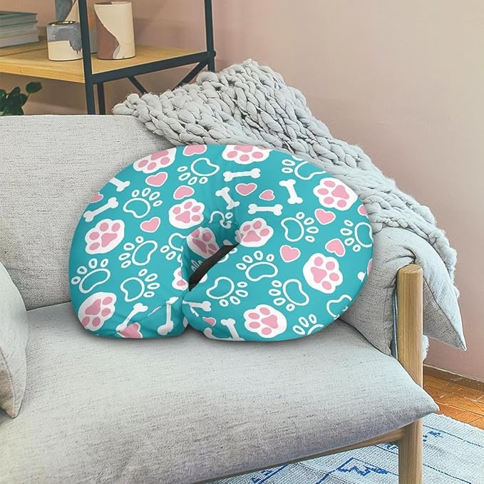 Dog Paw Bone Nursing Pillow Covers with Love Heart Printed for Newborn Breastfeeding Pillow Slipcover for Nursing Pillow U-Shaped Soft and Skin-Friendly Hidden Zipper Design