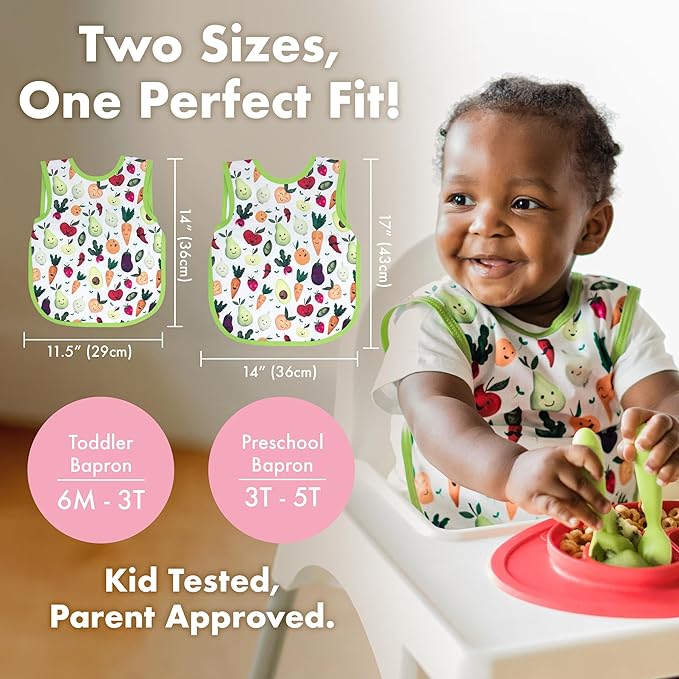 BapronBaby Pineapple Stripes Bapron - No Neck Tie Safer Bib for Baby & Toddler - Soft Waterproof Stain Resistant - Machine Washable - Sz Baby/Toddler 6m-3T