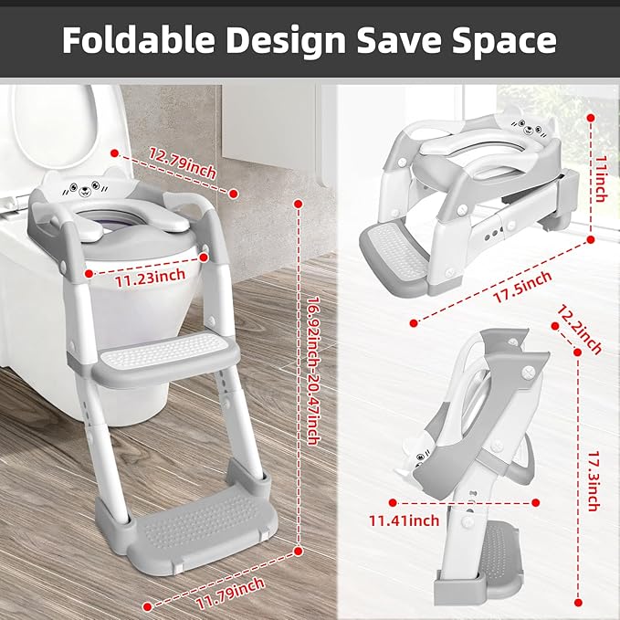 Potty Chair, potty training toilet seat with step stool ladder for Kids and Toddler Boys Girls - Kids Potty Training Soft Padded Seat (Grey+White)