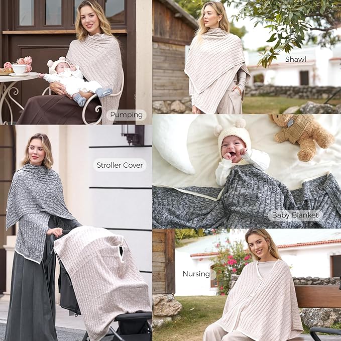 Momcozy Knit Nursing Cover – Soft & Cozy Full Coverage Nursing Shawl for Breastfeeding and Pumping, Versatile Fall/Winter