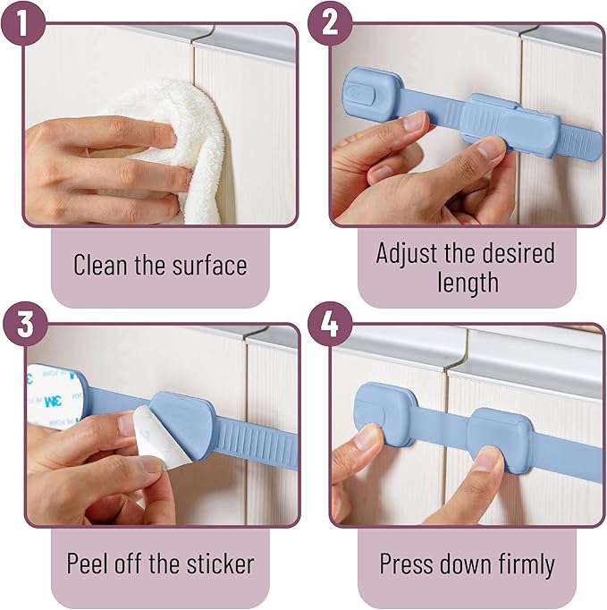 Bates- Child Safety Strap Locks, 10 Pack, Baby Blue, Child Locks for Cabinets and Drawers