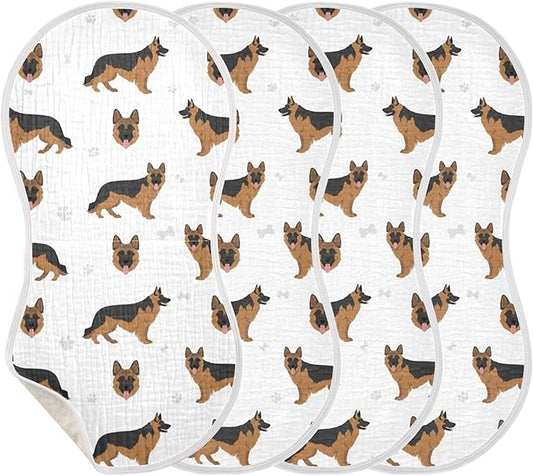 German Shepherd Dog Muslin Burp Cloths for Baby 4 Pack Soft 100% Cotton Baby Washcloths Bibs for Boy Girl