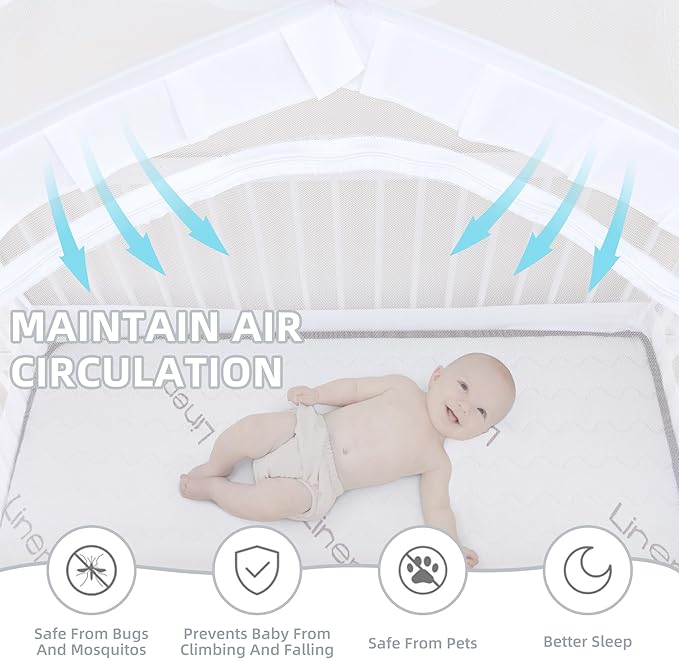 Lazyzzzz Crib Tent - Pop Up Crib Canopy with Double Zipper Self-Locked,1200 Holes/Inch Mesh Crib Net to Keep from Climbing Out, Portable Easy Install Mosquito Net 55" L x 27" W x 51" H White