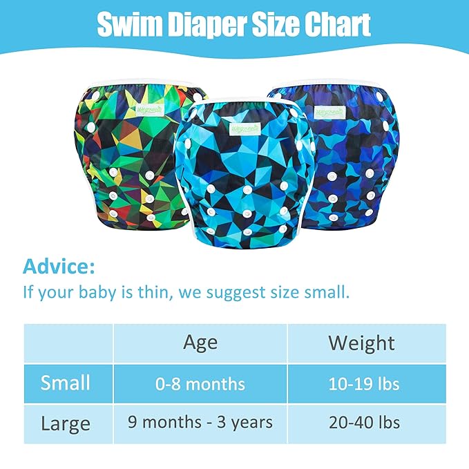 wegreeco Baby & Toddler Snap One Size Adjustable Reusable Baby Swim Diaper (Abstract Geometrical Blue, Large, 3 Pack)