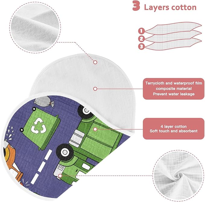 Garbage Trucks Cars Burp Cloths Baby Boys Girls Absorbent Soft Cotton Burping Cloths Rags 4 Pack