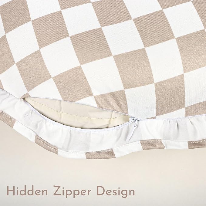 DILIMI Nursing Pillow Cover, Removable Ruffled Pillowcase for Breastfeeding Pillows, Ultra Soft Comfortable Slipcover for Baby Girl and Boy, Coffee Gingham