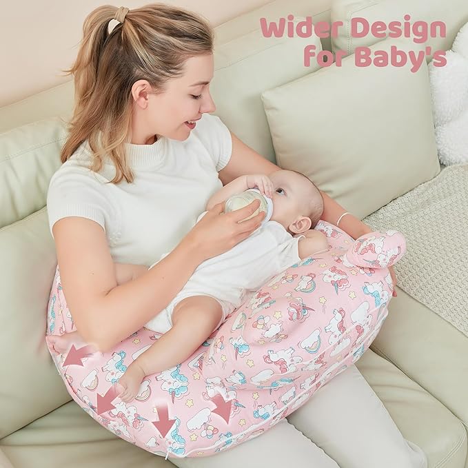 lasoftan Nursing Pillow for Breastfeeding, Breast Feeding Pillow for Mom Support, Adjustable Waist Strap and Removable Cotton Cover, Unicorn