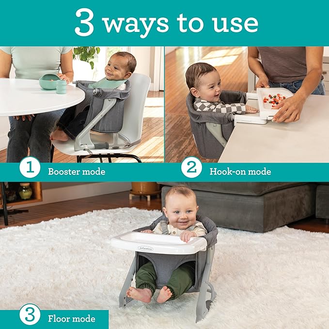 Infantino the Ultimate Travel Booster, Versatile and Travel-Friendly Booster, High Chair and Seat for On-the-Go Families, Gray