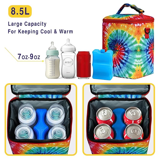 Breastmilk Cooler Bag with Ice Pack Fits 4 Baby Bottles Up To 9 Ounce Insulated Baby Bottle Bag Breast Milk Cooler on the Go with Strap Cooler Bag for Nursing Mom Daycare or Travel