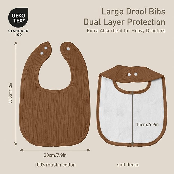 GLLQUEN BABY Muslin Drool Bibs for Boys Girls 8 Pack, Adjustable Baby Bibs for Drooling and Teething, Soft Cotton Baby Bandana Bib for Newborn Feeding Essentials (Cozy Rainbow)