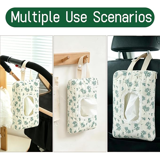 Quilted Baby Wipe Holder Floral Diaper Pouch Portable Quilted Wipes Bag for Car, Stroller
