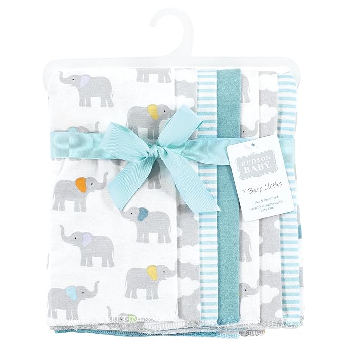 Hudson Baby Unisex Baby Flannel Burp Cloth 7pk, Teal Elephant, One Size