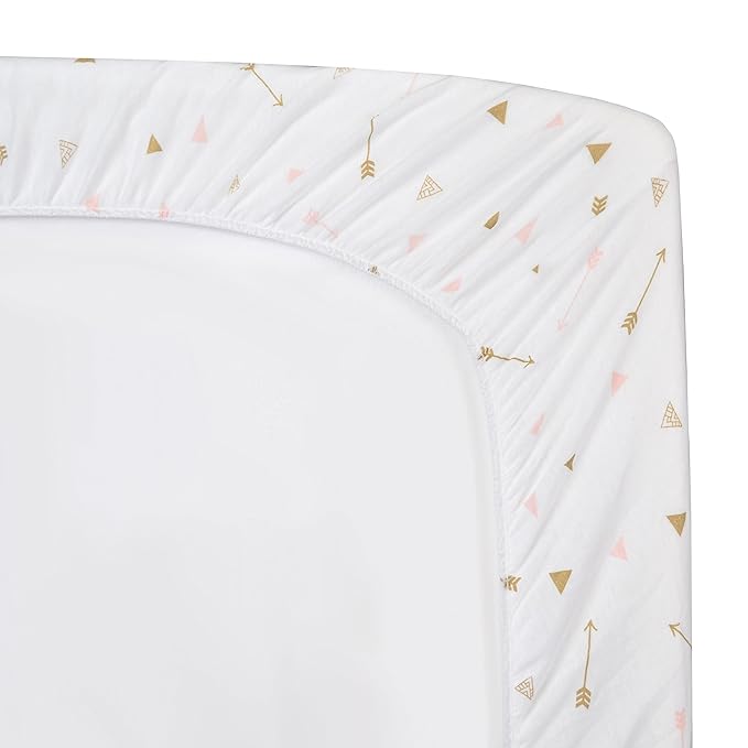 TL Care Printed 100% Natural Cotton Jersey Knit Fitted Contoured Changing Table Pad Cover, Sparkle Gold/Pink Arrows, Soft Breathable, for Girls