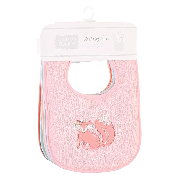 Hudson Baby Unisex Baby Cotton Terry Drooler Bibs with Fiber Filling, Girl Woodland, One Size