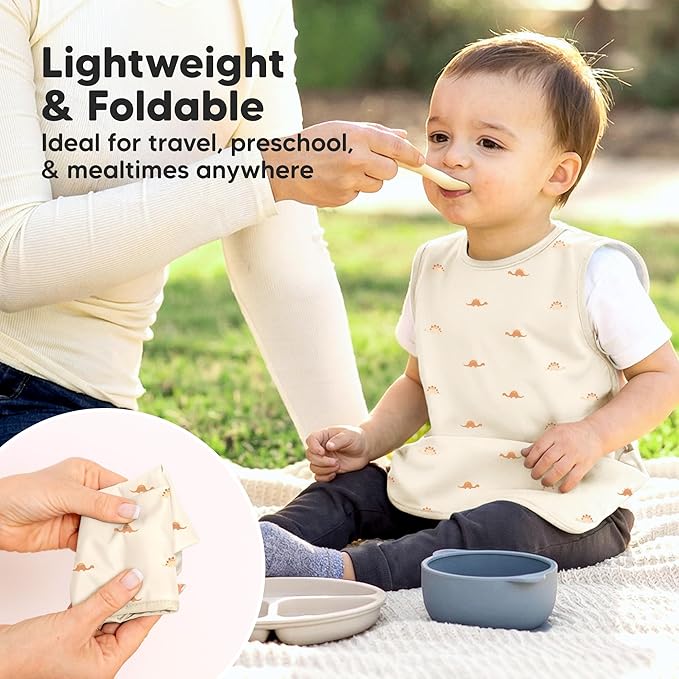 KeaBabies Waterproof Bibs for Baby Girl,Boy – 2-Pack Lightweight, Large Baby Bibs for Eating, Wearable Food Catcher, 6-12 Months Infant Feeding Essentials, Smock for Toddlers 1-3, Kids (Roarsome)