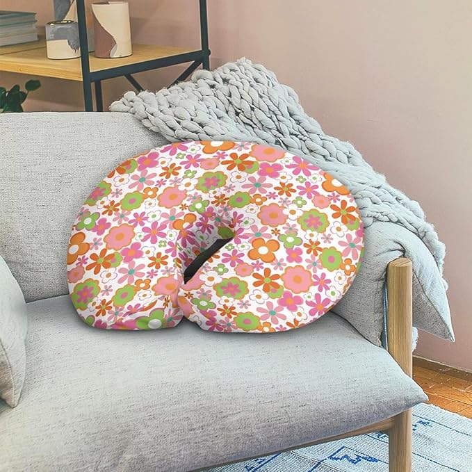 Cartoon Colored Hippie Flowers Nursing Pillow Cover Ultra Soft Comfortable Newborn Nursing Pillow Case Breathable and Skin Friendly