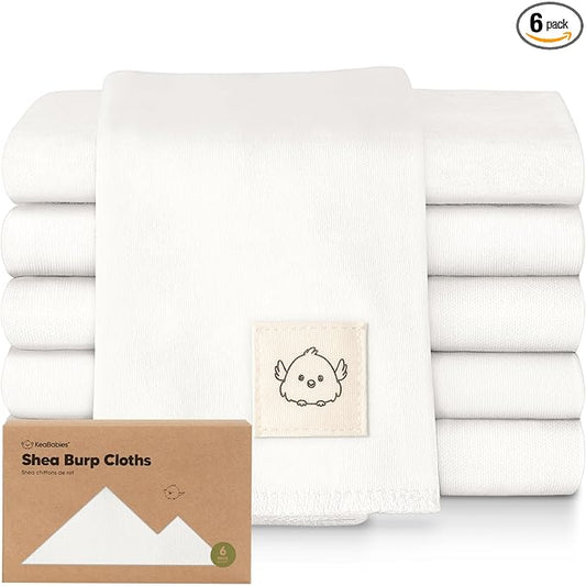 Organic Burp Cloths Baby Boy, Girl - 6-Pack Large 100% Cotton Burping Cloths for Babies, Spit Up Rags, Super Absorbent, Ultra Soft Newborn Rag, Gender Neutral, Machine Washable, Durable (Soft White)