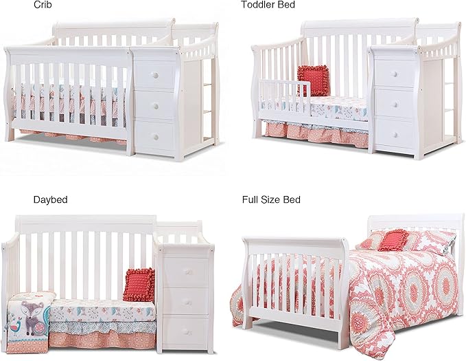 Sorelle Furniture Princeton Elite Crib and Changer Classic -in- Convertible Diaper Changing Table Made of Pine Wood Non-Toxic Finish Wooden Baby Bed Toddler Childs Daybed Full-Size Nursery - White