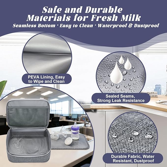Breast Pump Bag with Insulated Cooler, Double-Layer Pumping Bag for Work & Travel, Fits Most Electric Breast Pumps, Includes 10 Ice Packs & Waterproof Mat, Detachable Bottle Cooler Tote, Grey