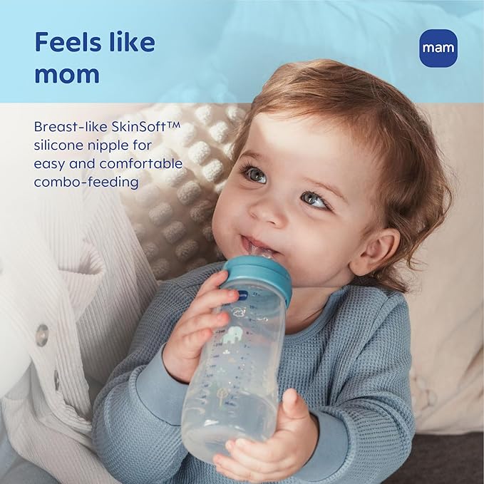 MAM Easy Active Baby Bottle 4 Pack, 11oz, BPA Free, Fast Flow Silicone Nipple, Anti-Slip Grip, Leak-Proof, 4+ Months, Blue Teal