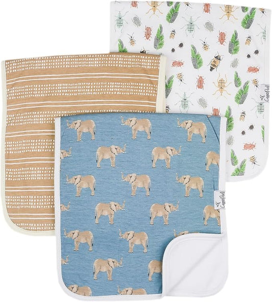 Copper Pearl Premium Baby Burp Cloths - 3-Pack Large Cotton Burp Cloths, Extra Soft Spit Up Rags with 3 Absorbent Layers, Perfect for Baby Boy and Baby Girl Gifts (21" x 10" Size, Peanut Set)