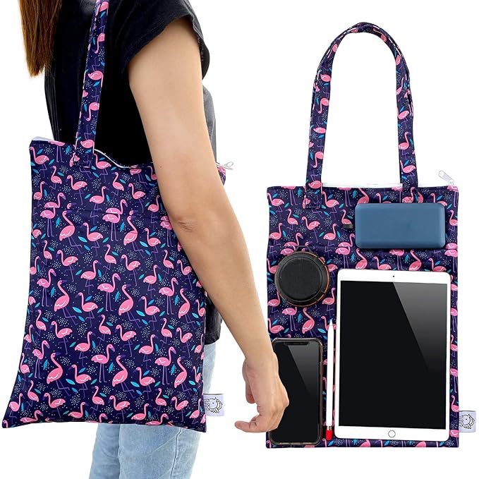 FLOCK THREE 2pcs Wet Dry Bag Waterproof Tote Reusable Wet Clothes Baby Diapers Stroller Swimsuit Travel Small Larger Electronics Toiletries Pouch Flamingo