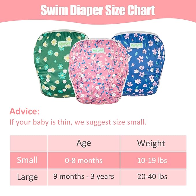 wegreeco Baby & Toddler Snap One Size Adjustable Reusable Baby Swim Diaper (Chrysanthemum, Large, 3 Pack)