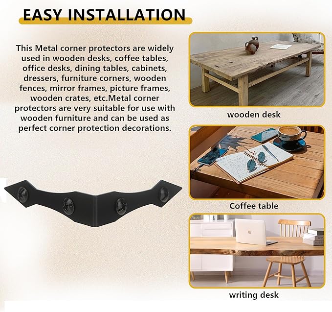 8Pcs Black Metal Corner Protectors, 3.9x3.9x0.8 Heavy-Duty Decorative L Brackets, Vintage Edge Guards for Farmhouse Furniture, Barn Doors, Cabinets, Wood Frames & Tables with Screws