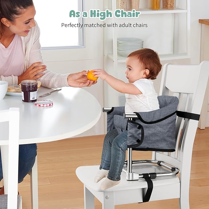 Booster Seat for Dining Table, 3-in-1 Portable Toddler Booster Chair with Safety Buckle, Height Adjustable & Foldable Baby Feeding Seat, Travel High Chair with Washable Cover & Storage Pocket - Brown