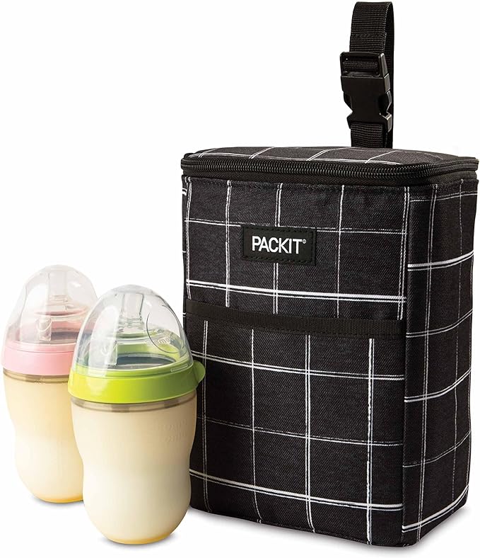 PackIt Freezable Double Bottle Bag, Built with EcoFreeze Technology, Antimicrobial lining, Collapsible, Reusable, Zip Closure, Buckle Handle, Perfect for Breastmilk and Formula On the Go