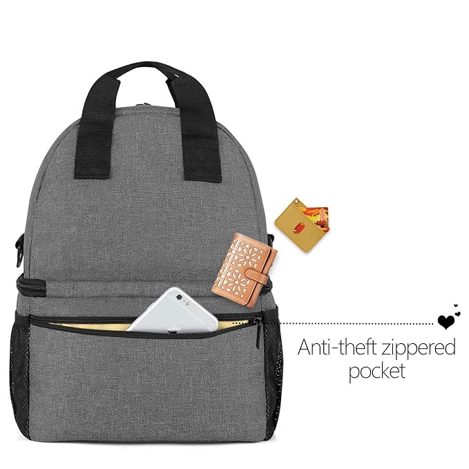 Teamoy Breast Pump Bag Tote with Cooler Compartment for Breast Pump, Cooler Bag, Breast Milk Bottles and More, Double Layer Pumping Bag for Working Moms, Gray