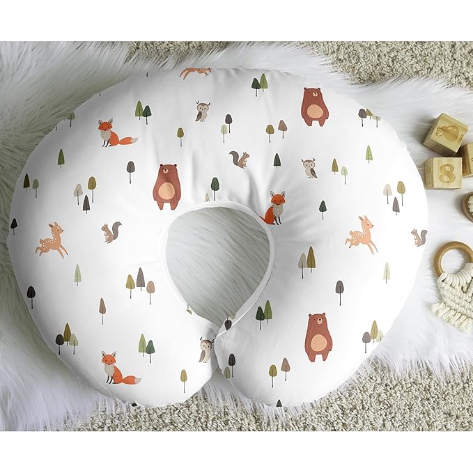 Sweet Jojo Designs Baby Nursing Pillow Cover (Woodland Animals) for Girls & Boys, Infant/Newborn Nursery, Bottle Breastfeeding Slipcover, Breast Feeding Pillowcase-Pillow NOT Included (Forest Friends)