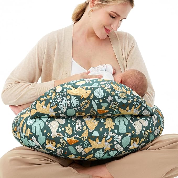 Momcozy Original Nursing Pillow for Breastfeeding-Innovative Safety Guard- Wider Feeding Pillows for More Support for Mom & Baby- Easier Nursing & Hand Free- Fit for All, Removable Cotton Cover，Green