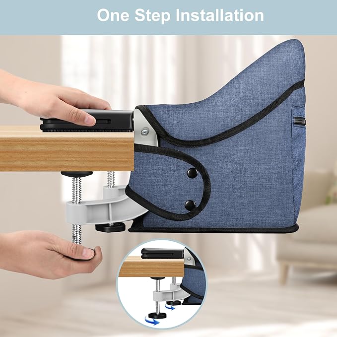 Hook On High Chair with Detachable Tray, Portable Foldable Clip On Baby Travel High Chair, Lightweight Feeding Seat with Storage Bag, BPA-Free Safety Harness for Home Restaurant (Navy)
