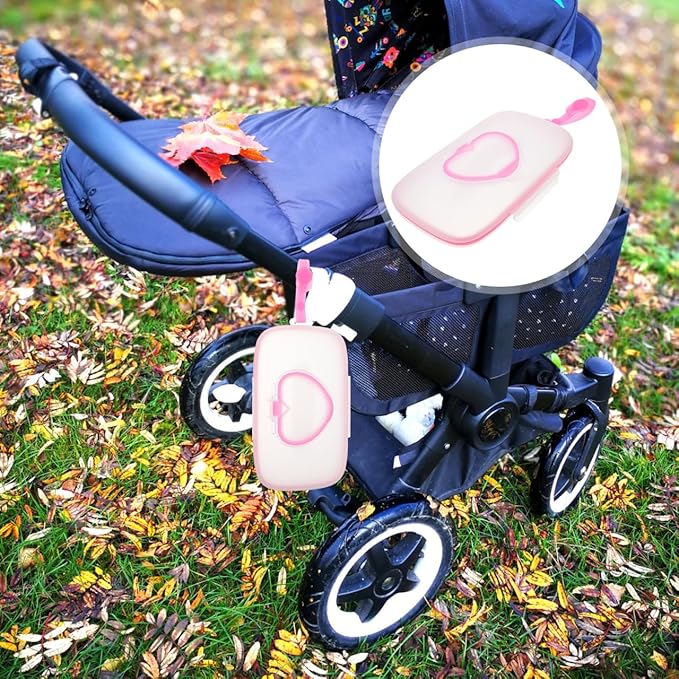 Portable Baby Wipes Case for Travel Stroller Hanging Wet Tissue Dispenser with Hand Strap Pink