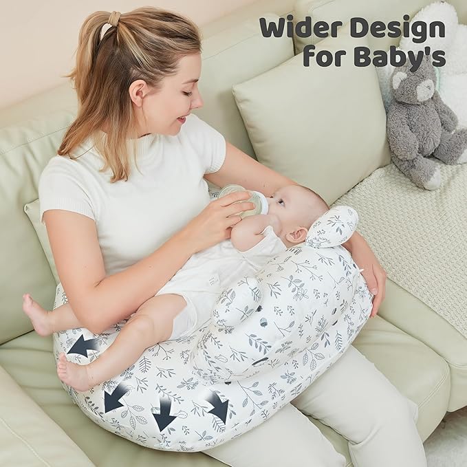 lasoftan Nursing Pillow for Breastfeeding, Breast Feeding Pillow for Mom Support, Adjustable Waist Strap and Removable Cotton Cover, Leaves