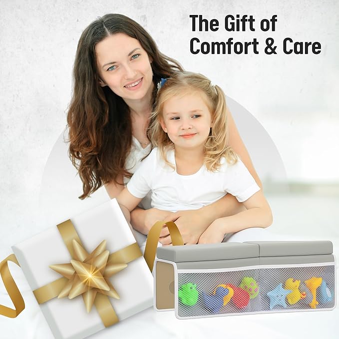 Bath Kneeler and Elbow Rest Pad Set – 26'' Extra Long 1.5” Thick Cushioned Kneeling Pad, Durable, Non-Slip Elbow Rest with Storage Pockets & 5 Bath Toys, Baby Bath Accessories Organizer