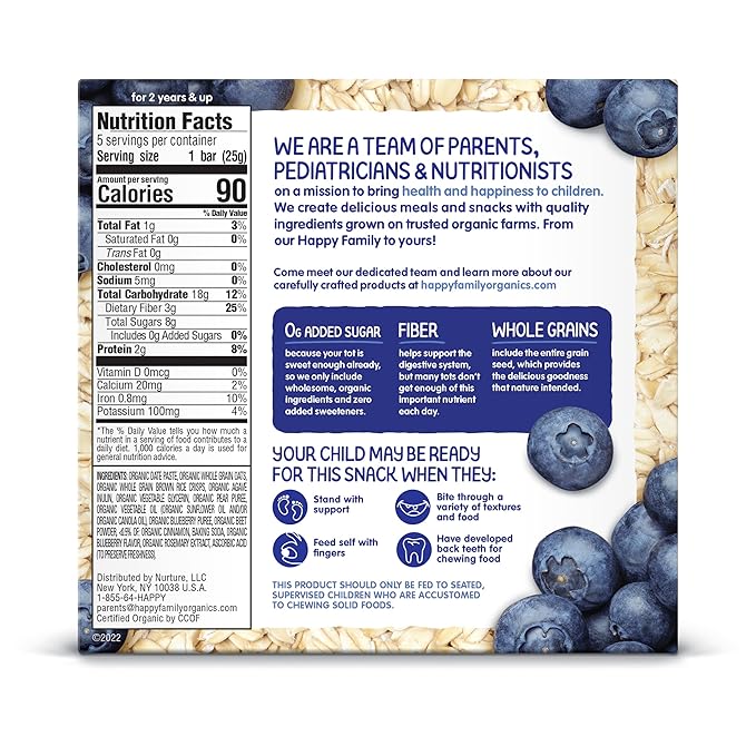 Happy Tot Organics Super Foods Oat Bars, Blueberries & Oatmeal, 5 Count (Pack of 6)