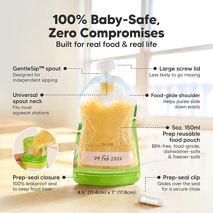 12-Pack Reusable Baby Food Pouches Refillable – 5oz Reusable Pouches for Toddlers, Kids Squeezable Yogurt, Apple Sauce, Fruit Smoothie, Baby Puree Container, Homemade Baby Food Essentials (Lil Barn)