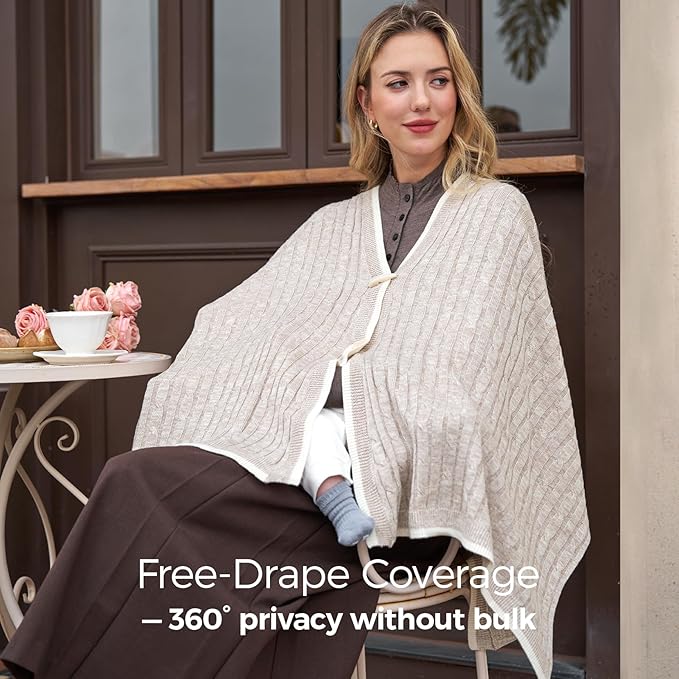 Momcozy Knit Nursing Cover – Soft & Cozy Full Coverage Nursing Shawl for Breastfeeding and Pumping, Versatile Fall/Winter