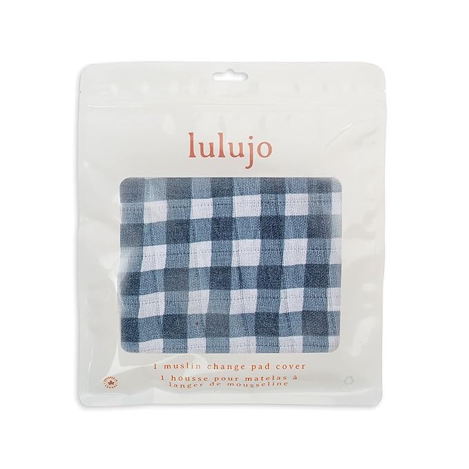 lulujo Baby Changing Pad Cover 100% Cotton Muslin Fitted Standard Size, 32 x 16 Inches, Navy Gingham