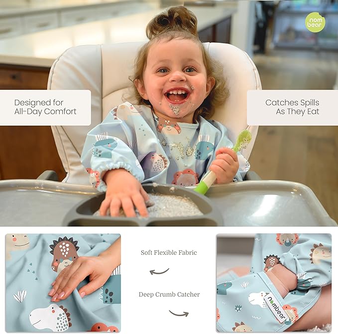 Waterproof Smock Baby Bibs for Eating (Boy or Girl 6-24 Months) - Toddler Long Sleeve Bib for Baby Led Weaning