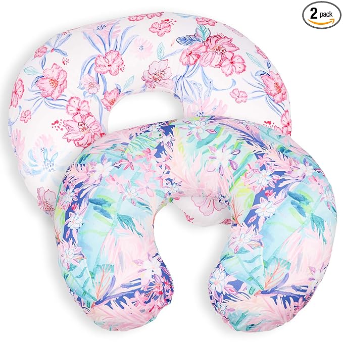 SWESEN 2 Pack Nursing Pillow Cover for Baby Girls, Breastfeeding Pillow Slipcover, Soft Stretchy Snug Fits On Infant Nursing Pillow, Machine Washable & Breathable, Floral