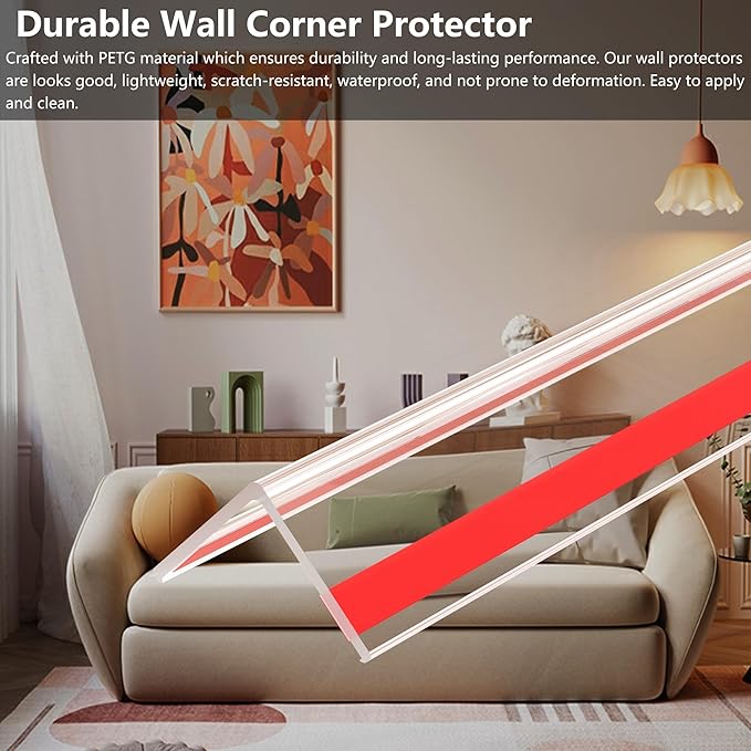 30x30mm Self Adhesive Corner Guard, 2pcs 57.1" Wall Corner Protector Strip, Flexible PVC Edge Trim, Peel and Stick Corner Protection for Furniture, Wall Edges & Table Corners