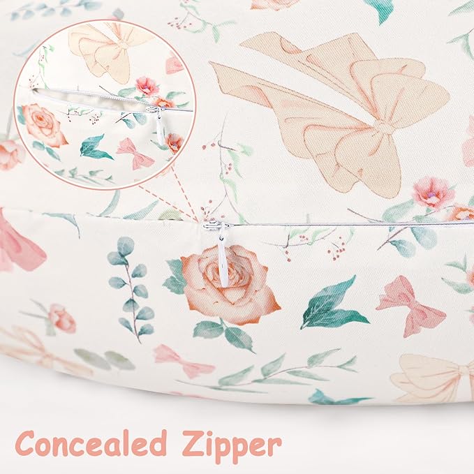 GFU Nursing Pillow Cover for Boys and Girls, Breastfeeding Pillow Case for Newborn, Soft Baby Breastfeeding Pillow Slipcover Colourful Bow & Flowers, Stretchy Feeding Cover (Cover Only)