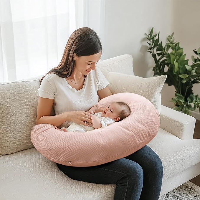 MairMore 2-Pack Muslin Nursing Pillow Covers, Breathable 100% Cotton Breastfeeding Pillow Slipcovers for Standard Nursing Pillows, Soft Covers for Baby Girls and Boys with Zipper