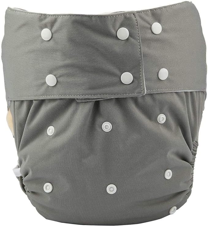 Adult Cloth Diaper Cover Nappy Reusable Washable Adjustable for Disability Incontinence Person (Grey-3PCS)